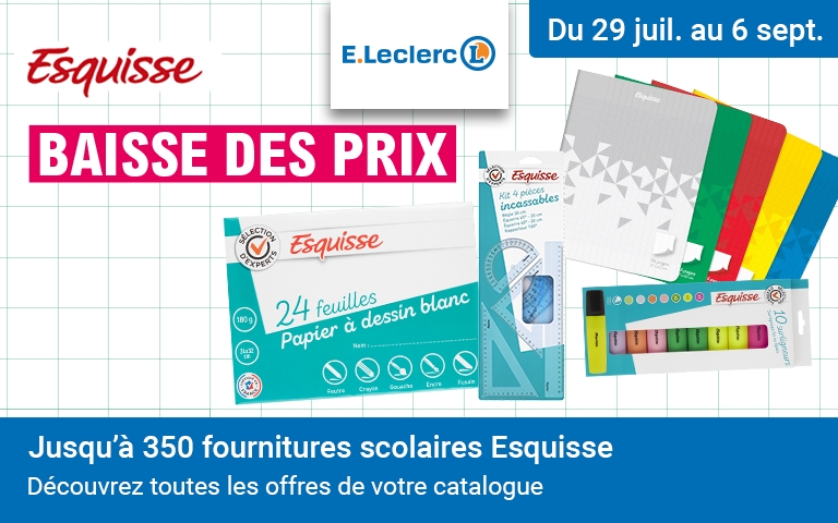 Jusqu'au 6 septembre baisse des prix jusqu'à 350 fournitures scolaires Esquisse.