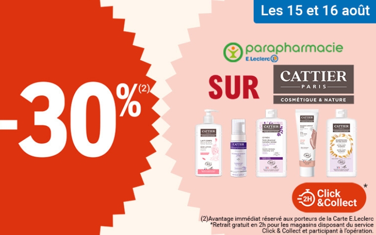 les 15 et 16 aout : 30% avantage immédiat sur Cattier - click and collect 