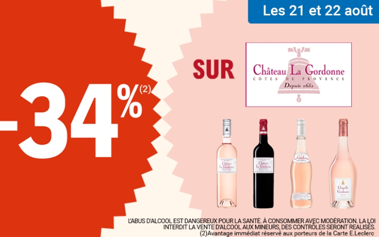 les 21 et 2 2aout : 34% avantage immédiat sur chateau la gordonne 