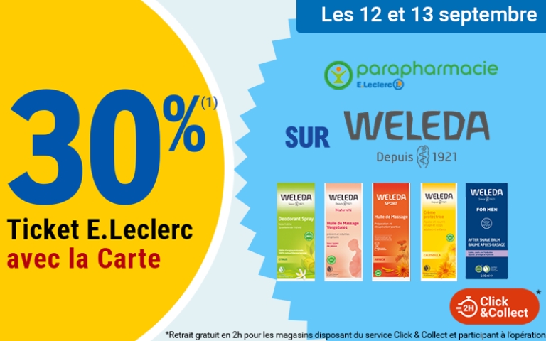 les 12 et 13 septembre : 30% ticket leclerc sur weleda - Parapharmacie