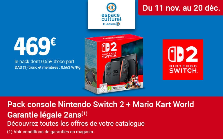 du 11 novembre au 20 décembre : pack console nintendo switch 2 + mario kart world - garantie légale 2 ans - découvrez toutes les offres de votre catalogue - voir conditions en magasin 