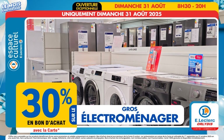 Le 31/08, 30% en bon d'achat avec la carte mention étoile sur le gros électroménager