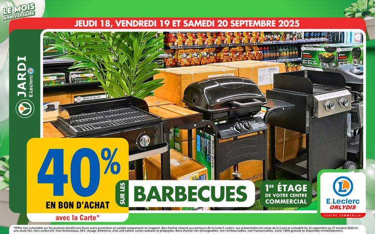 Du 18 au 20/09, 40% en bon d'achat avec la carte mention étoile sur les barbecues