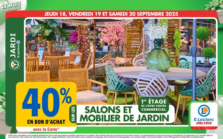 Du 18 au 20/09, 40% en bon d'achat avec la carte mention étoile sur les salons et mobilier de jardin