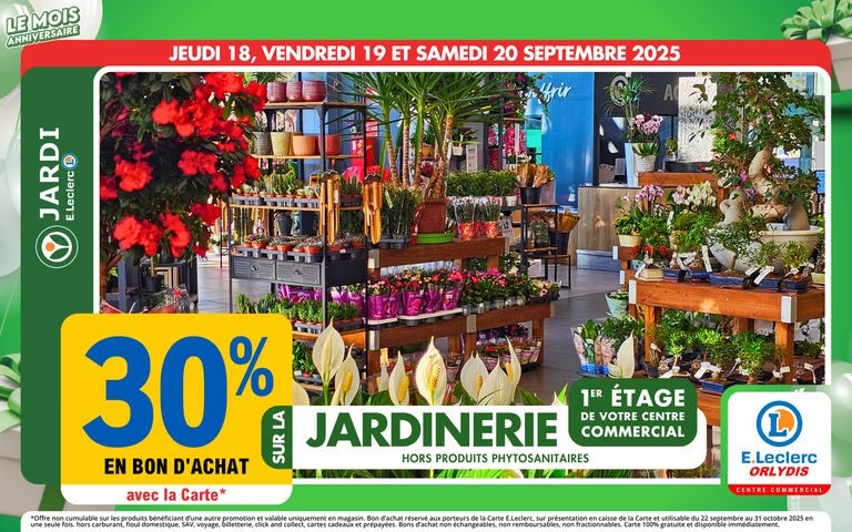 Du 18 au 20/09, 30% en bon d'achat avec la carte mention étoile sur la jardinerie (hors produits phytosanitaires)