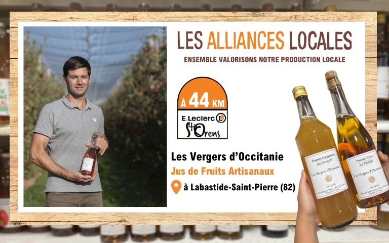 Découvrez les jus de fruits artisanaux des Vergers d'Occitanie, une alliance locale tout droit venue de Labastide-Saint-Pierre ! 
