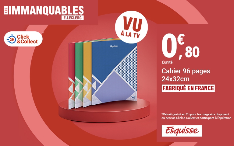 Cahier 96 pages 24x32cm Esquisse à 0.80€ l'unité - Vu à la TV - Disponible en Click and Collect