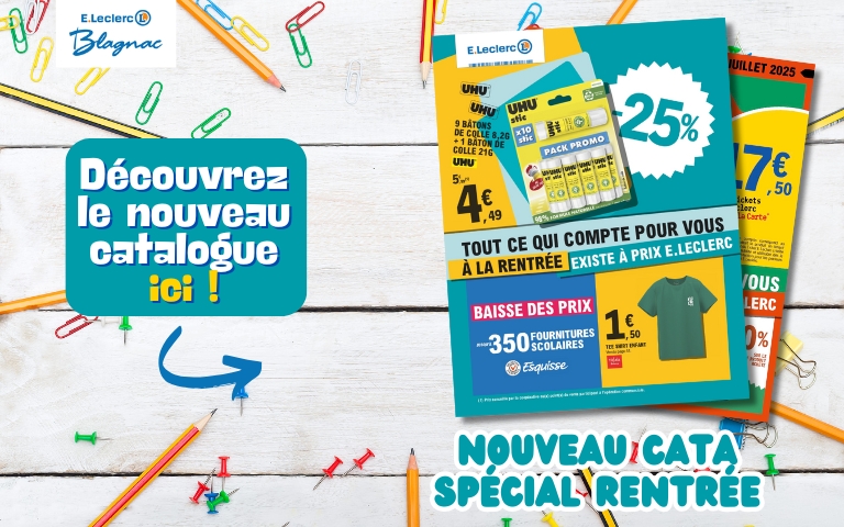 Découvrez le nouveau catalogue "Tout ce qui compte pour vous à la rentrée existe à prix E.Leclerc" en cliquant sur l'image !