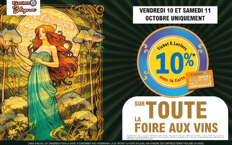 😱🍇 𝐅𝐎𝐈𝐑𝐄 𝐀𝐔𝐗 𝐕𝐈𝐍𝐒 – 𝟏𝟎% 𝐄𝐍 𝐁𝐎𝐍𝐒 𝐃’𝐀𝐂𝐇𝐀𝐓 🍇 😱 Vous avez bien lu 😍 ! 👉 Aujourd’hui, vendredi 10, et demain, samedi 11 octobre 2025, profitez de 10% en bons d’achat avec la carte sur 𝗧𝗢𝗨𝗧 le catalogue de la Foire Aux Vins ! Ne ratez pas cette dernière chance pour faire le plein de bons crus 🥂 L'abus d'alcool est dangereux pour la santé, à consommer avec modération.