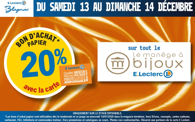 Samedi 13 et dimanche 14 décembre 20% en bon d'achat sur tout le Manège à Bijoux