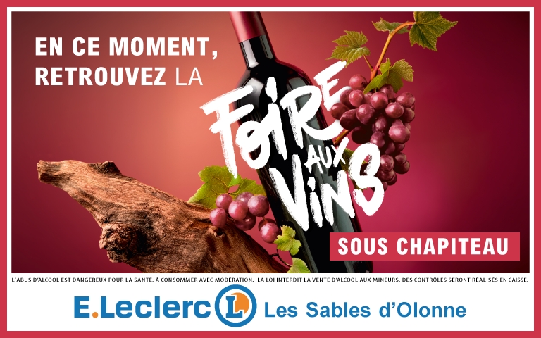 En ce moment, retrouvez la Foire aux vins sous chapiteau. L'abus d'alcool est dangereux pour la santé. à consommer avec modération. La loi interdit la vente d'alcool aux mineurs. Des contrôles seront réalisés en caisse.