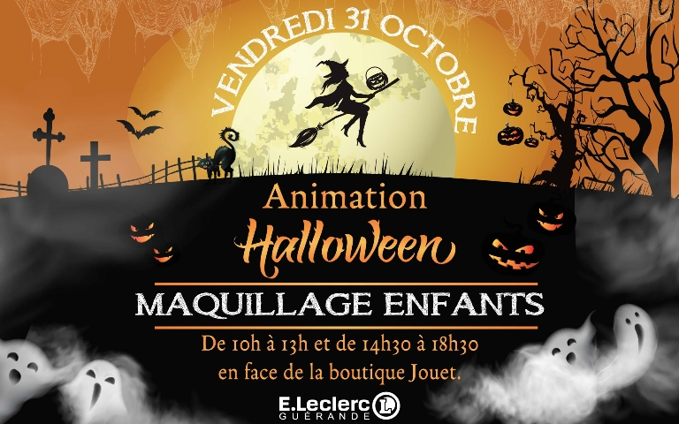 Vendredi 31 Octobre, venez avec vos enfants sur notre stand maquillage d'Halloween situé devant la boutique Jouet de 10h à 13h00 et de 14h30 à 18h30. On vous attend nombreux 