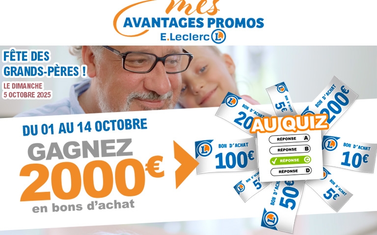 Du 1er au 14 octobre tenter votre chance sur "MESAVANTAGESPROMOS", gagner jusqu'à 2000 euros en bons d'achat