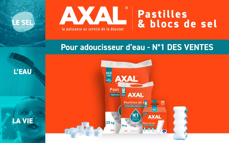 Du 4 au 10 novembre, découvrez AXAL, la puissance au service de la douceur, avec leurs pastilles et blocs de sel pour adoucisseur d'eau, N°1 des ventes. *Voir conditions en magasins.