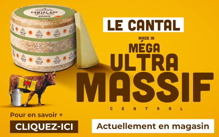 Du 14 au 25/10, le Cantal AOP, présenté sous le label "Fromage de nos régions" et mis en avant par le slogan "Mega Ultra Massif Central", est actuellement en magasin; pour en savoir plus, cliquez ici : https://actu.maregion.leclerc/fromages/le-cantal.