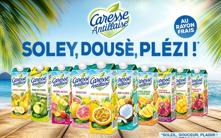 Du 21 au 27 septembre 2025, une large gamme de produits exotiques sont présents au rayon frais.  Des jus et nectars de fruits frais de la marque Caresse Antillaise. *Voir conditions en magasins.