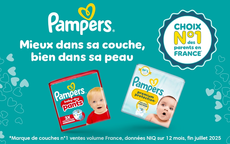 Découvrez les couches et couches-culottes Pampers (Baby-Dry Pants et Premium Protection), le choix n°1 des parents en France.  *Marque de couches n°1 ventes volume France, données NIQ sur 12 mois, fin juillet 2025.