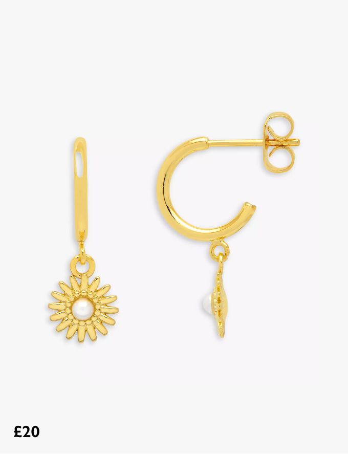Estella Bartlett Wonderful Mum Flower Drop Hoop Earrings, Gold, £20