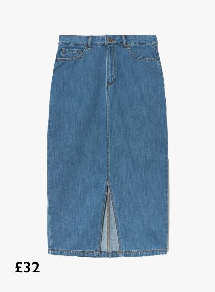 ANYDAY Front Slit Denim Midi Skirt, Mid Wash, £32