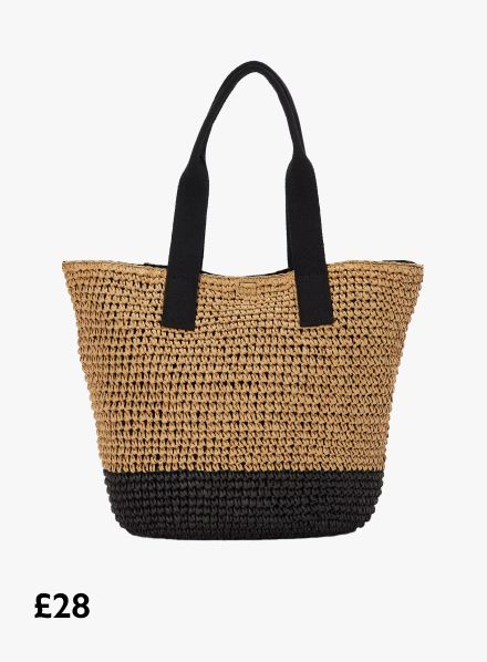 ANYDAY Raffia Tote Bag, Natural/Black, £28