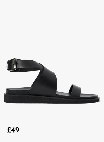 ANYDAY Londoner Leather Cross Strap Footbed Sandals, Black, £49