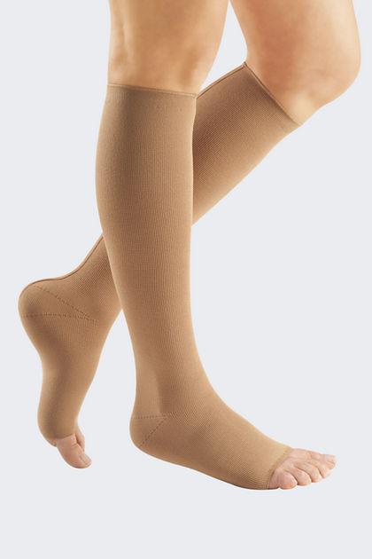 18-21 mmHg Class I Knee-High Medical Compression Stockings with Open Toe.