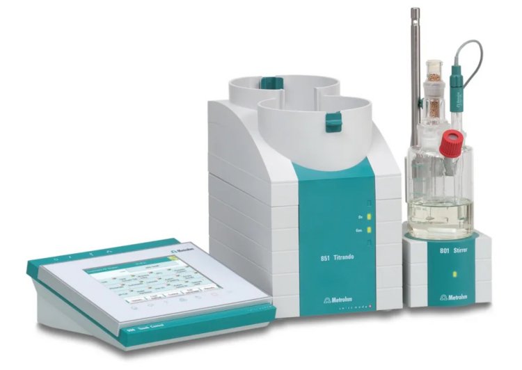 A coulometric Karl Fischer Titrator such as the 851 Titrando from Metrohm is the basis for all three procedures of ASTM D6304.