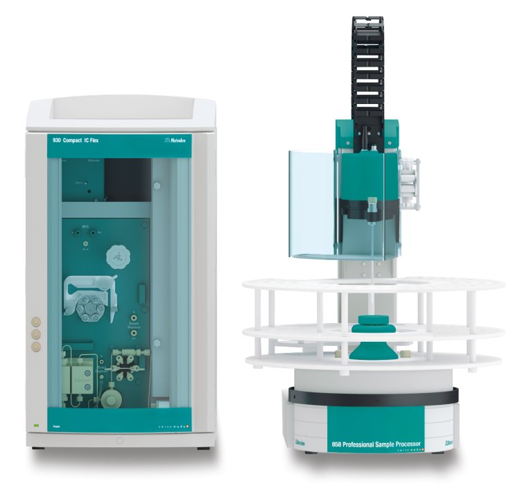 Instrumental setup including a 930 Compact IC Flex  Oven/SeS/PP and an 858 Professional Sample Processor. 