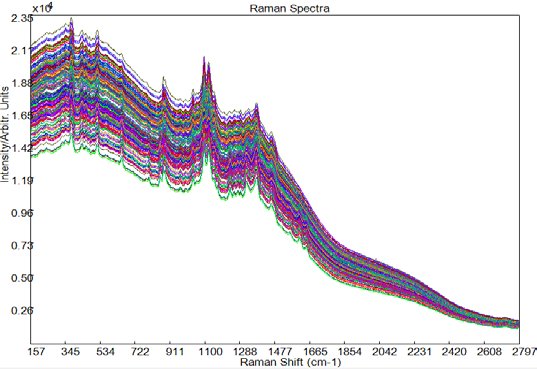 Unprocessed TRS spectra of the nine tablet blends collected by QTRam.