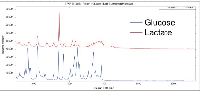 Raman spectra of glucose and lactate  powders (spectra are manually offset for clarity)