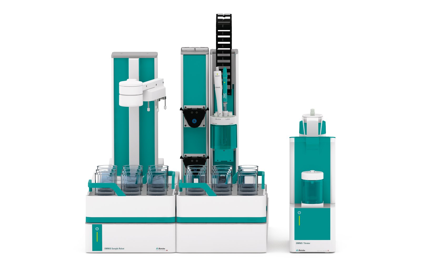 OMNIS System consisting of an OMNIS Sample Robot S and an OMNIS Advanced Titrator.