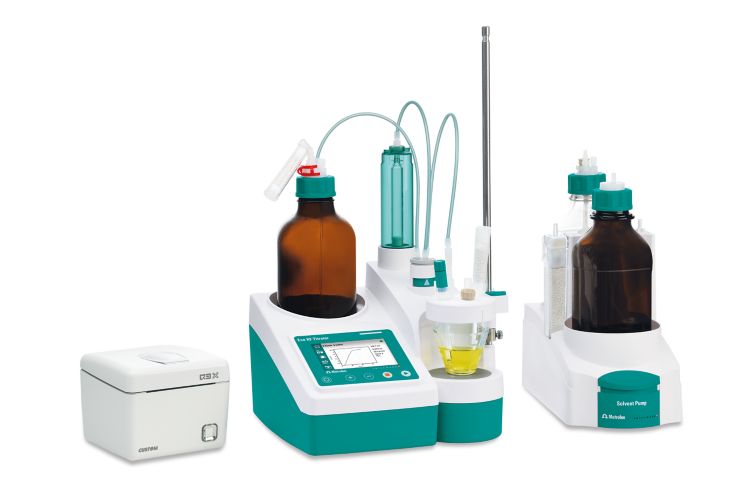 Eco KF TItrator, Solvent Pump, KF Titration, Karl-Fischer, Stand-alone, 2.1027.0010, 2.1027.0100, 2.1029.0010, side view, sidewise, complete, without tubing, reagent exchange, Custom Q3X, 2.142.0100