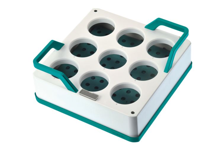 OMNIS sample rack, 9 x 250 mL, (PP)