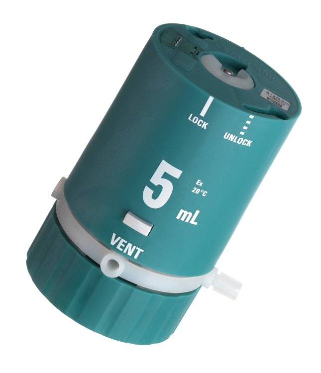 Example of an 807 Dosing Unit ETFE (5 mL) used for dosing aggressive chemicals like hydrofluoric acid.