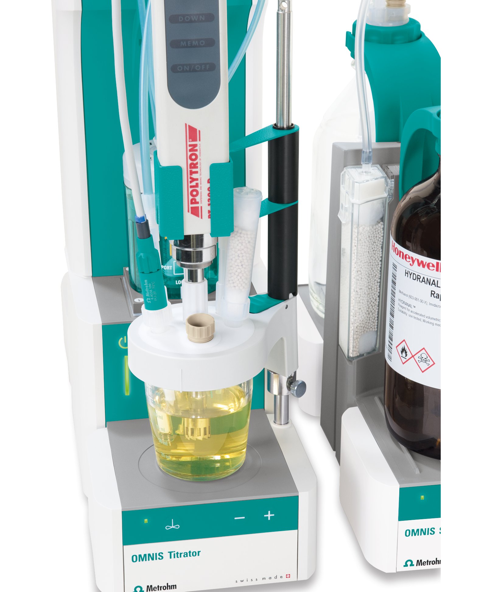 Titration vessel for volumetric KF titration with Polytron PT 1300 D, front view