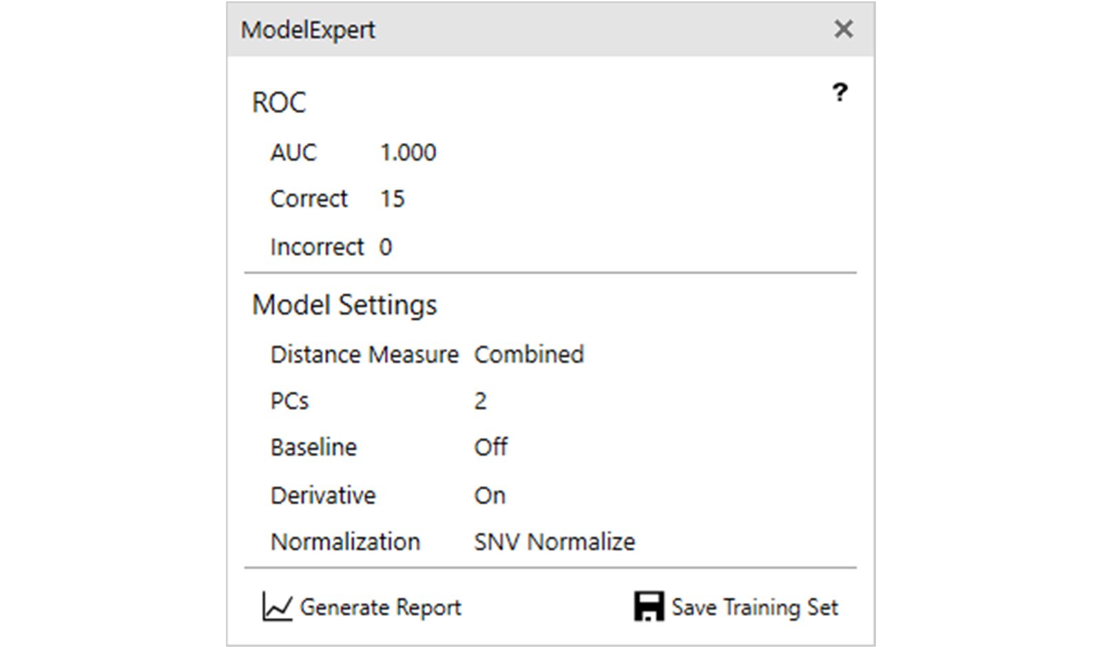 Popup window with ModelExpert Results.