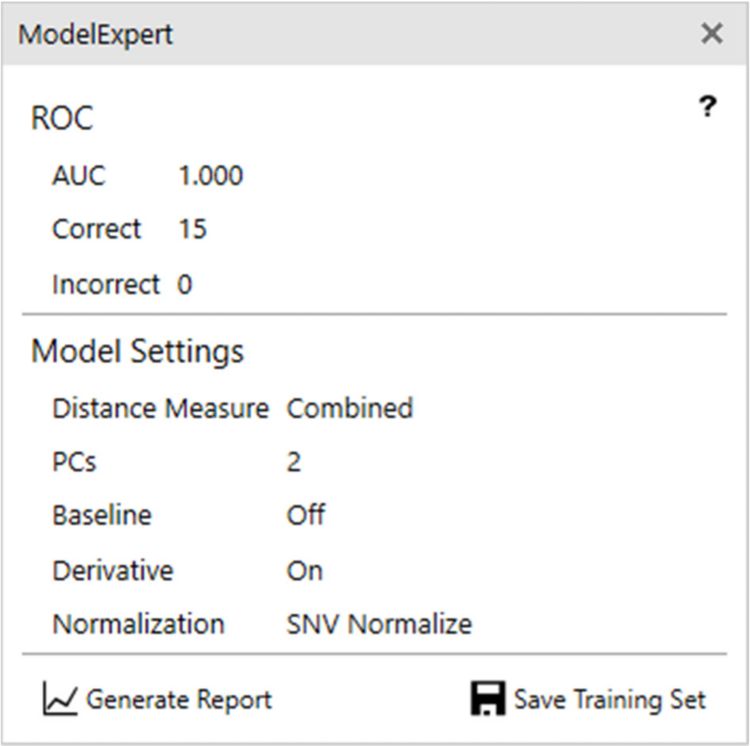 Popup window with ModelExpert Results.