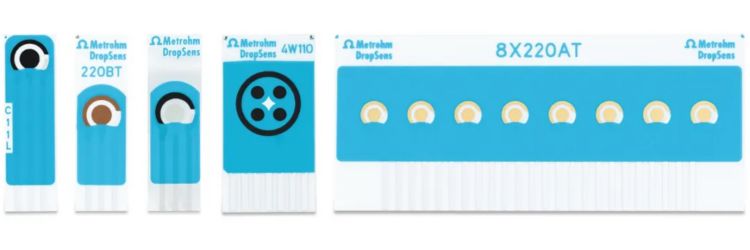 Auswahl an siebgedruckten Elektroden, hergestellt von Metrohm DropSens.