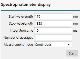 Software settings used to control the spectrophotometer.