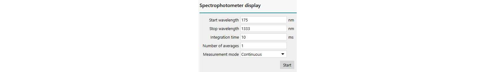 Software settings used to control the spectrophotometer.