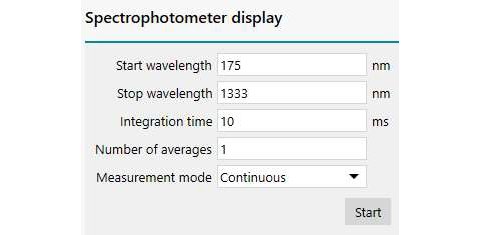 Software settings used to control the spectrophotometer.