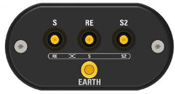 Shown here is the buffer box (part of the Pure Signal Bridge) with connections for the EARTH ground, as well as the Adaptive Cables of the sense (S), reference (RE), and second sense (S2).