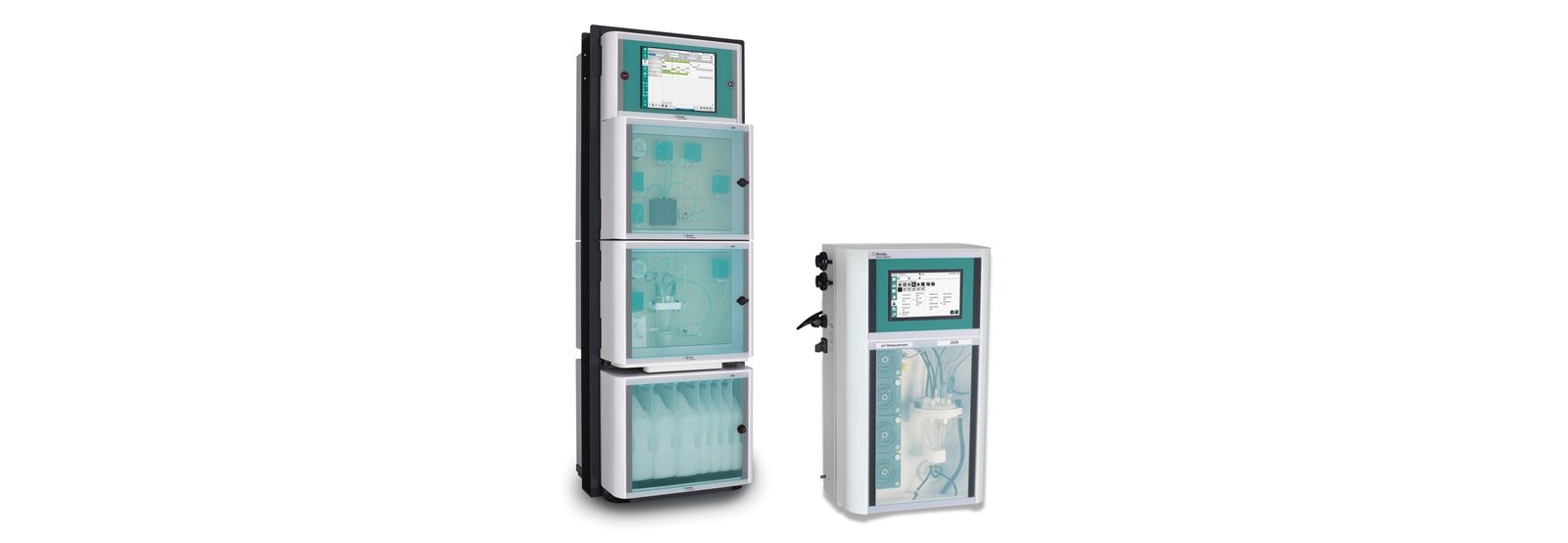 Some of the Metrohm Process Analytics analyzers  capable of determining the ammonia concentration online. Left:  2060 Process Analyzer, right: 2026 Titrolyzer.