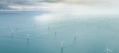 Aerial images of Norther Wind Farm. Completed in 2019 the wind farm, located 23km from the coast of  Belgium features 44 MHI Vestas Offshore Wind V164-8.4MW wind turbines.