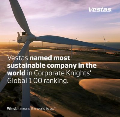 维斯塔斯被《企业爵士》评为全球最可持续公司