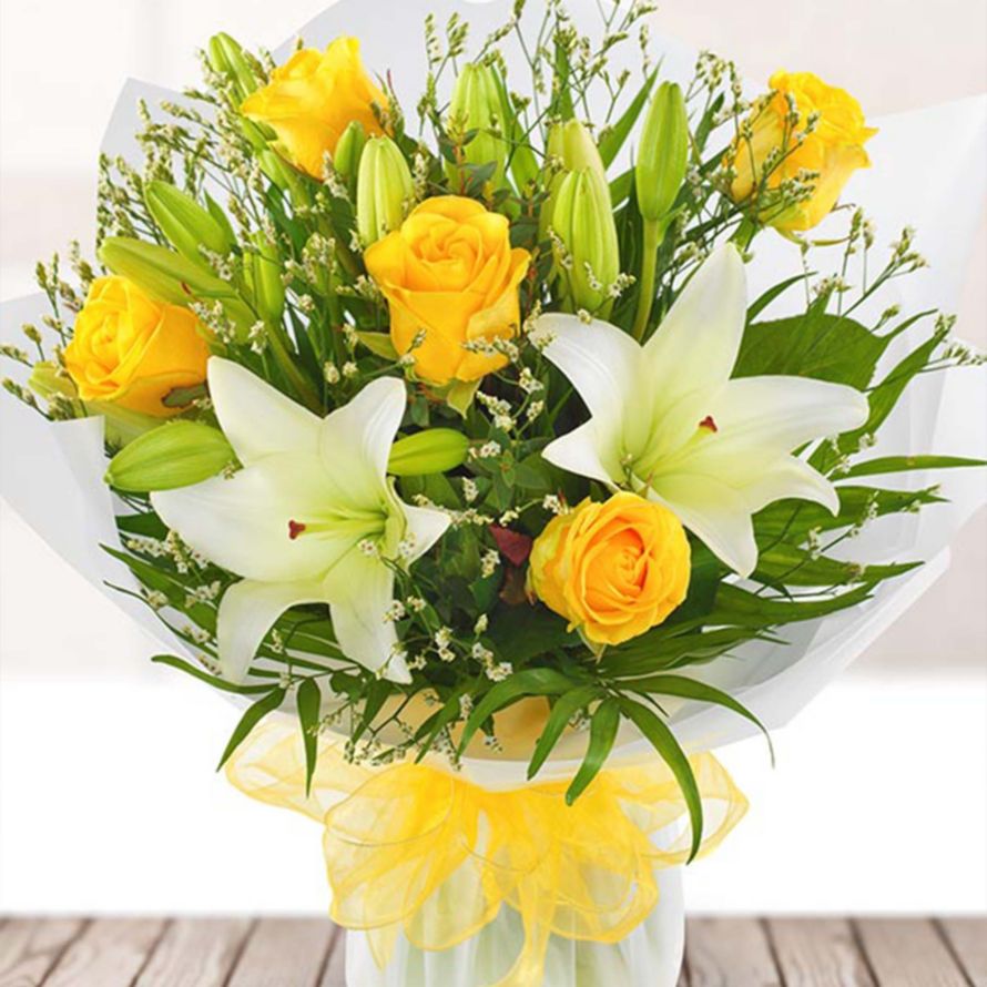 Yellow Rose & Lily Bouquet | Waitrose Florist