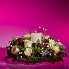 The White Christmas Morning Hurricane Candle Table Arrangement                                                                  