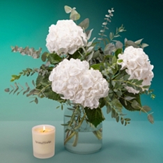The Hydrangea & Eucalyptus Bouquet & AromaWorks Candle                                                                          